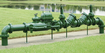 Exterior view of a backflow preventer valve system 